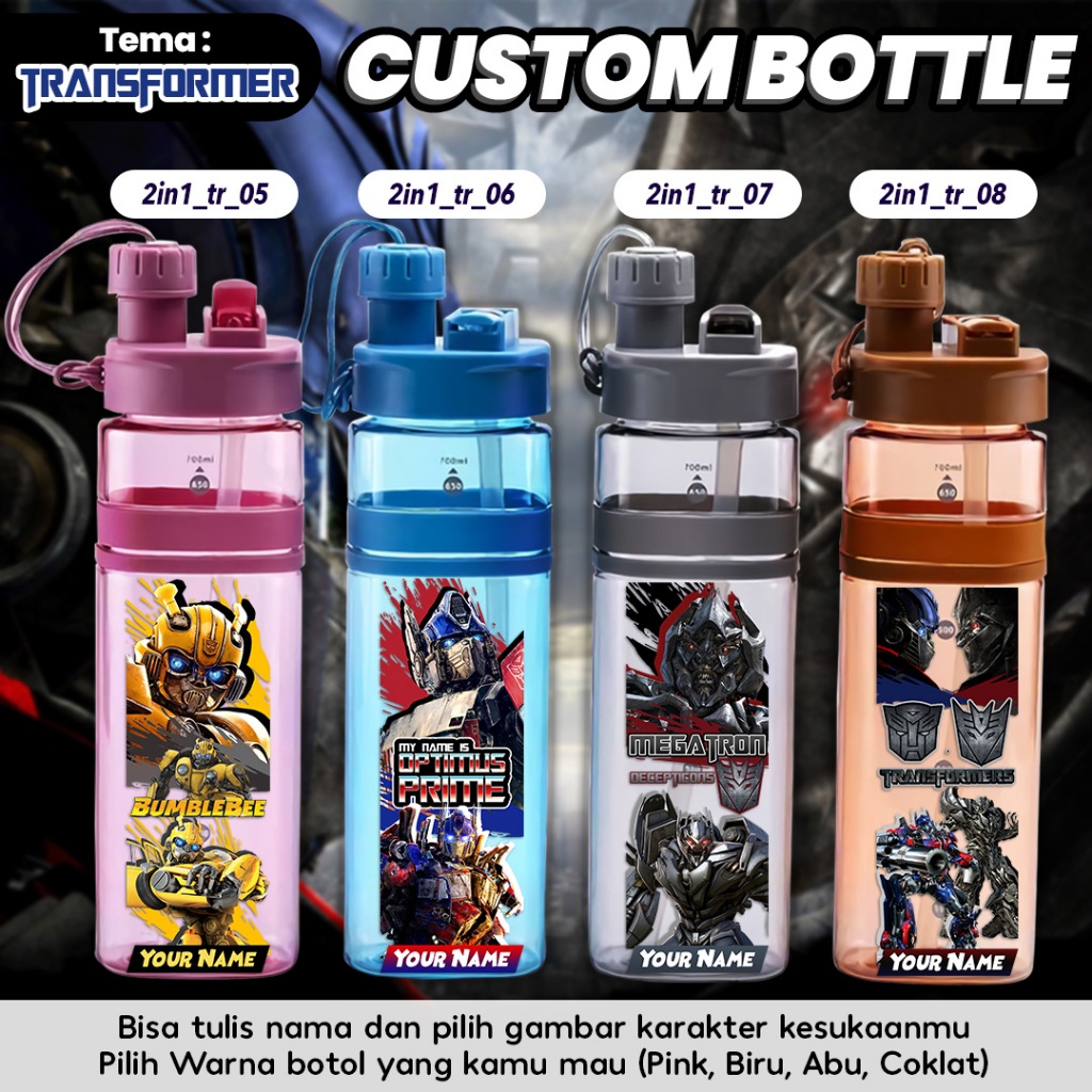 2 IN 1 CUSTOM NAME TRANSFORMER MOTIF BOTTLE CHILDRENS CHARACTER DRINKING BOTTLE CAPACITY 700ML