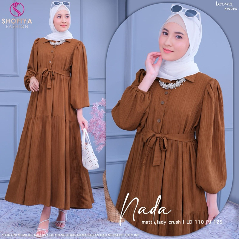 NO CANCEL• Nada by Shofiya Fashion• Simple Wood Grain Midi Dress Lady Crush