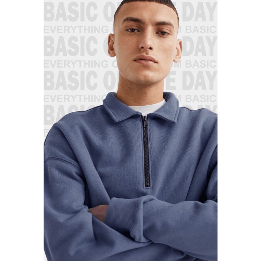 ผู้ชายครึ่งซิป RUGBY เสื้อกันหนาว Basic Half Zipper เสื้อกันหนาวผู้ชาย Half ZIP SWEATSHIRT Basic