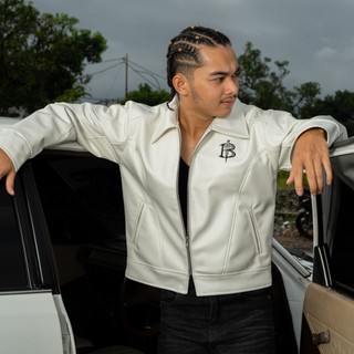 BOZRVK - LEATHER JAKET - JAKET KULIT PRIA BOXY CUT LEAD WELL WHITE BONE