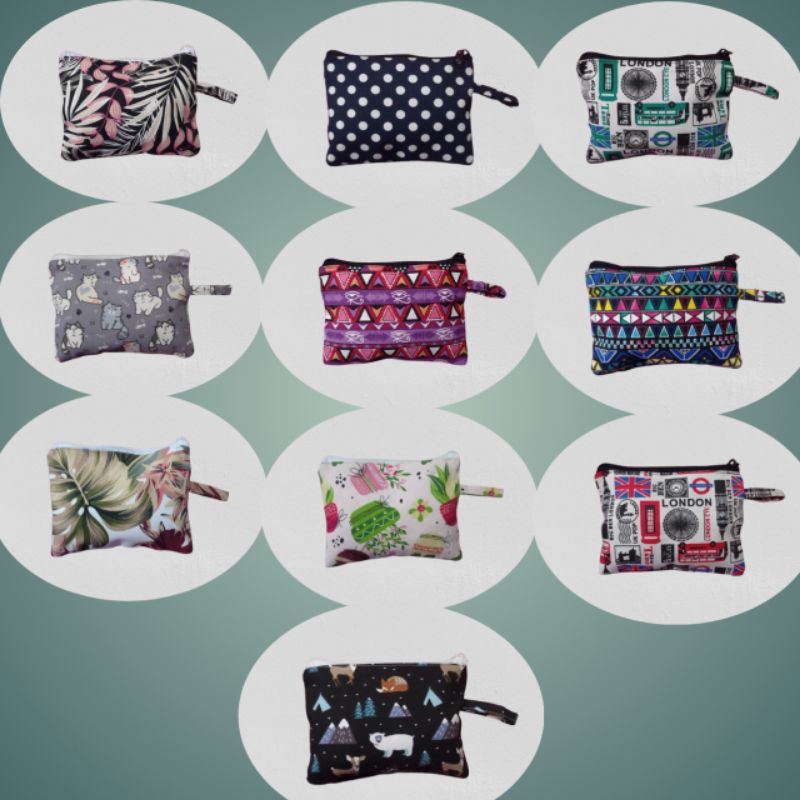 CANVAS WALLET WITH MOTIF, MAKE UP WALLET, CANVAS POUCH, WEDDING SOUVENIR