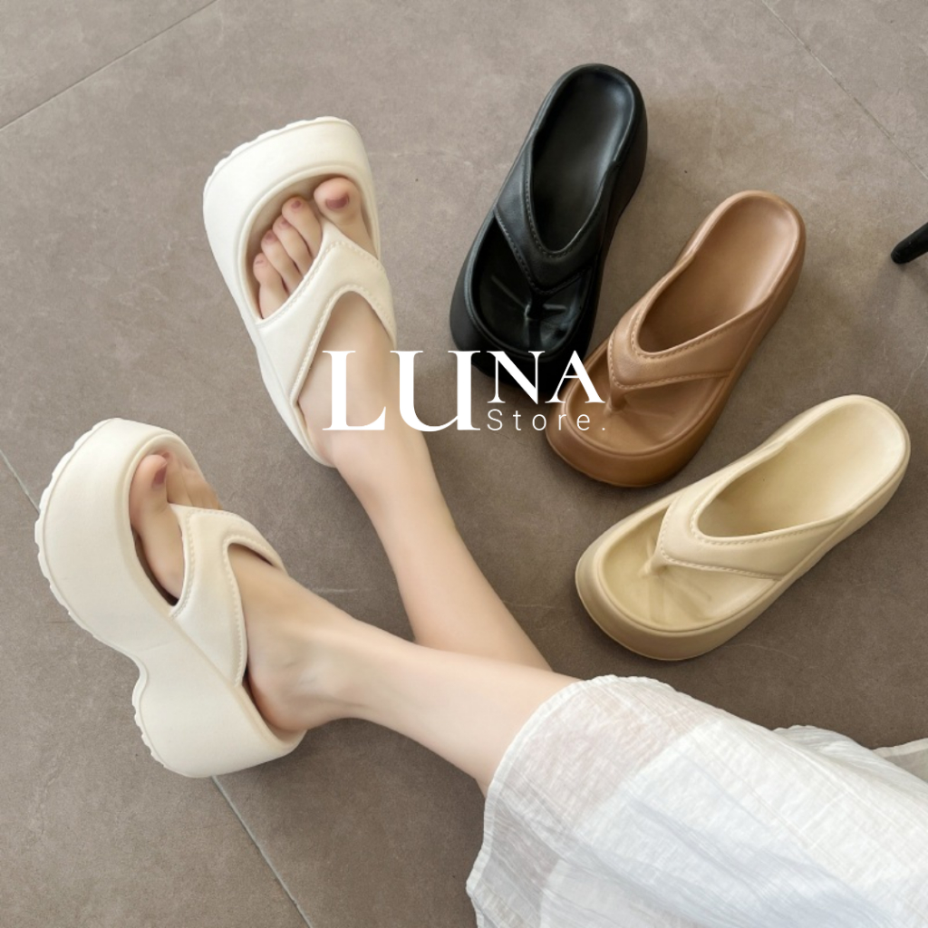 รองเท้าแตะส้นเตารีดของผู้หญิง Jelly Heels Flip Flops 8cm Elegant Import V258 V289