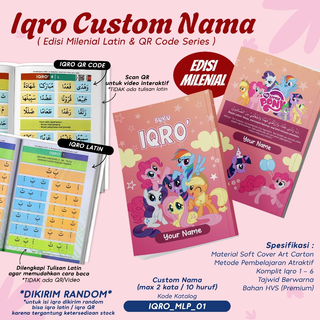 IQRO MILLENNIAL CHILDREN CUSTOM DESIGN PONY CHARACTER MY LITTLE PONY & UNICORN / IQRO MILLENNIAL TTJ