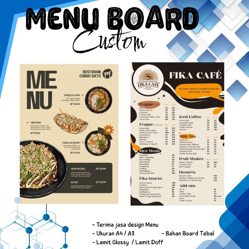 CUSTOM THICK 2 ด้าน MENU BOARD - CULINARY MENU - PRINT MENU - พิมพ์ MENU