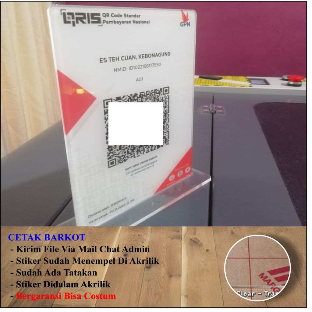 อะคริลิค Qris STAND TENT HOLDER A5 การพิมพ์ Qris DISPLAY MENU A5 Portrait CUSTOM ขนาด