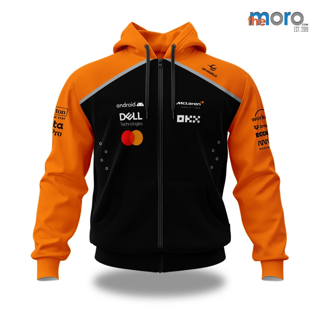 SAGALA - F1 MCLAREN BLACK 2025 เสื้อแจ็คเก็ตมีฮู้ดสําหรับผู้ชายและผู้หญิง | การพิมพ์ซับลิเม
