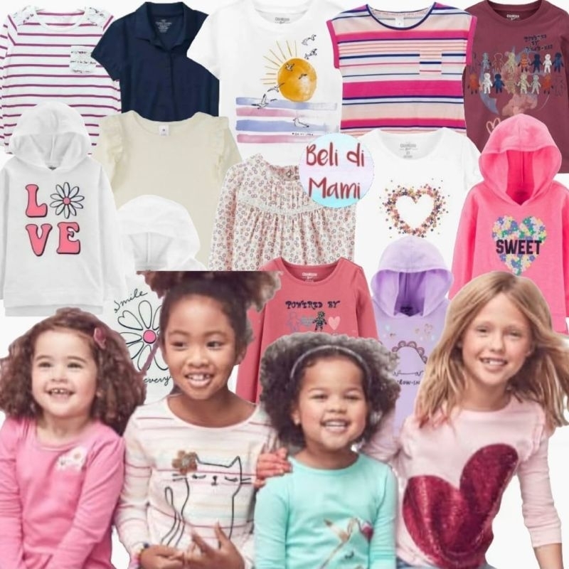 เสื้อยืด GIRLS TOP | ขนาด 6, 9, 12, 18 เดือน; 2, 3, 4, 5, 6, 7, 8, 9 ปี OshK, Tgt, F.Glory, Cherokee