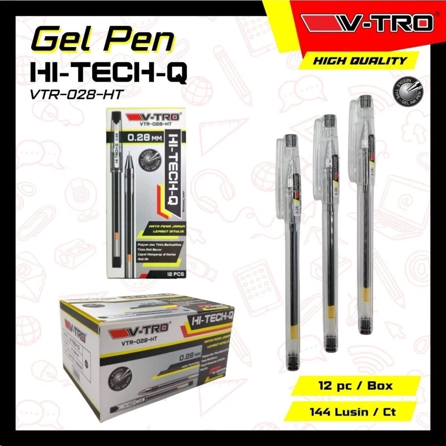 (1 กล่อง 12 ชิ้น) ปากกา Hi Tech VTRO / ปากกาเจล Hi-Tech-Q VTR-028-HT / Hitech 0.28 ปากกาสีดํา