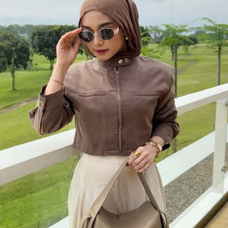 [PROMO MURAH] Jaket Crop Wanita Zipper Lengan Panjang Atasan Crop Wanita Bahan Semi Woll Premium