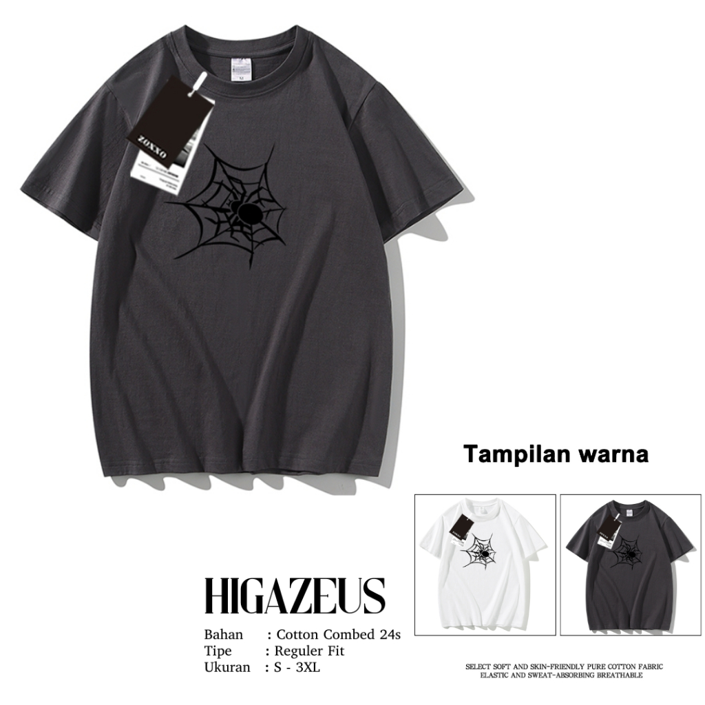 HIGAZEUS Unisex Hot Item แขนสั้น Cotton Combed 24s Spider T99 T