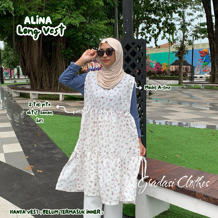 GRASI.CLOOTES - IRENE VEST OUTER RAMPEL FLOWER MOTIF VINTAGE KOREAN LOOK / OUTER VEST LONG STRAP / L