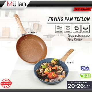 Mullen Fry Pan Marble Wajan Penggorengan Anti Lengket Kitchenware Double Bottom Gagang Premium Ukuran 20/22/24/26 CM