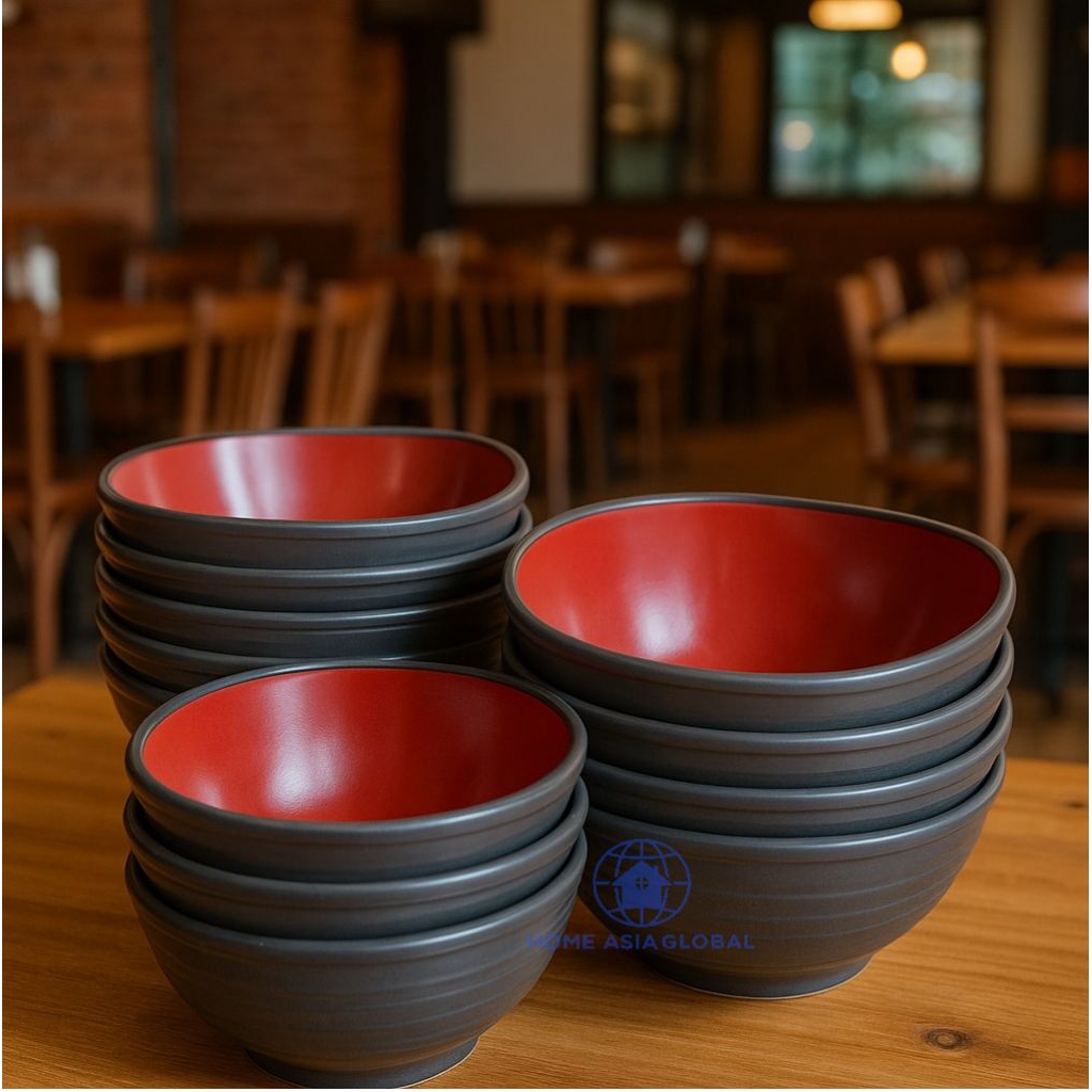 ชามก๋วยเตี๋ยว Rien สีดําทรงกลมรุ่นล่าสุดของ NARITA