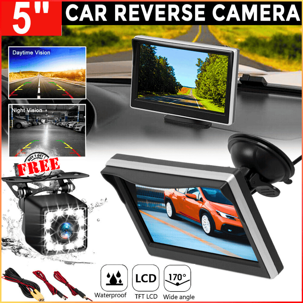 ใหม่ 5 นิ้วรถที่จอดรถ Monitor ด้านหลัง TFT LCD + กล้องด้านหลัง 8 LED Nightvision