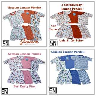 Denzie Paket 3 Set Baju Piyama Bayi SNI Setelan Pendek Usia 3-24 Bulan Unisex laki laki perempuan