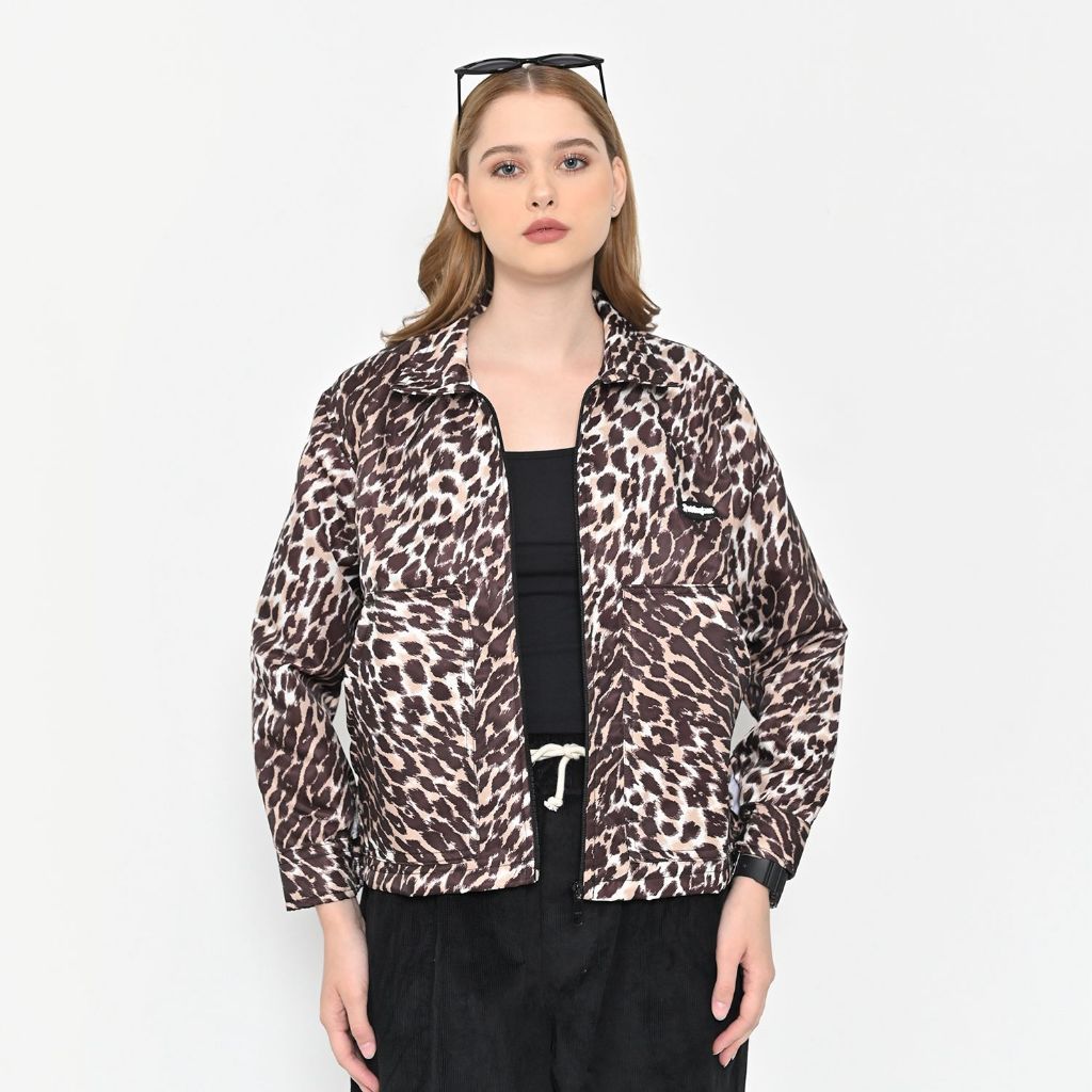 Puddinglane Work Jacket Boxy Leopard Unisex ผู้ชายผู้หญิงแขนยาว Emmahils