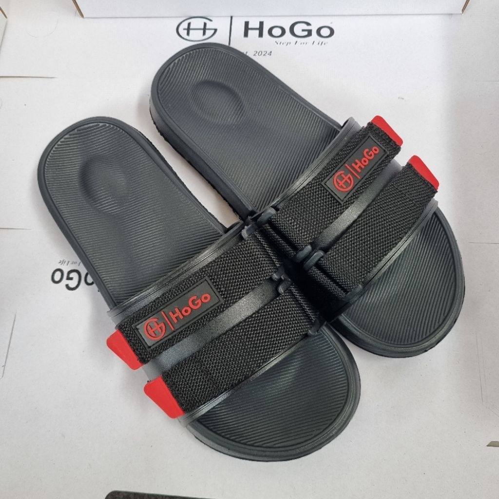 MERAH Hogo รองเท้าแตะผู้ชาย สายรัด TPR สีดําและสีแดง