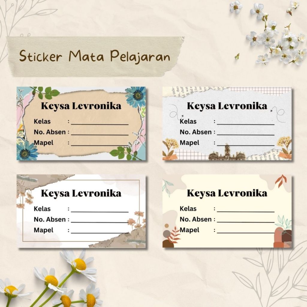 MATA STICKER/CUSTOM SUBJECT BOOK NAME LABEL STICKER