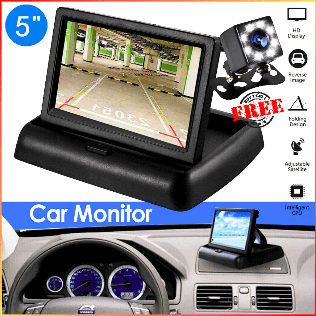 ใหม่ 5 นิ้วรถที่จอดรถ Monitor ด้านหลัง TFT LCD พับได้ + 8 LED Night Vision กล้องด้านหลัง