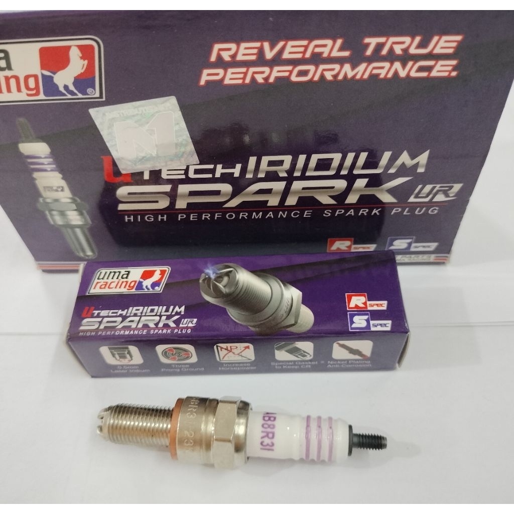 Uma U Tech Iridium Spark Plugs AB8R31 และ AB9R31 ด้ายยาว Mx King Mx New Vixion Kharisma