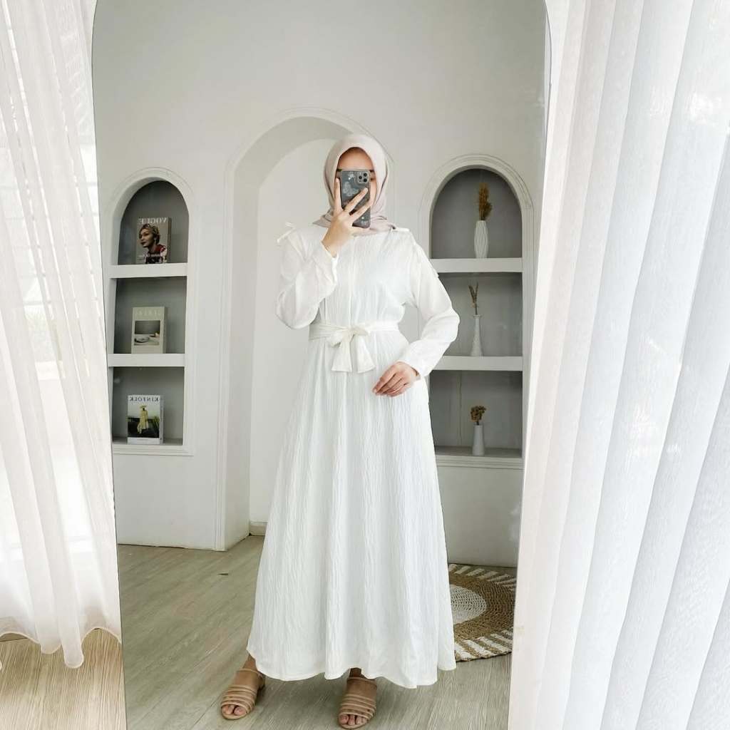 หรูหราหรูหราผู้หญิง Gamis Lizza ชุด HS Polo Linen วัสดุ Modern Muslimah เสื้อผ้า Elegant สวยสี Varia