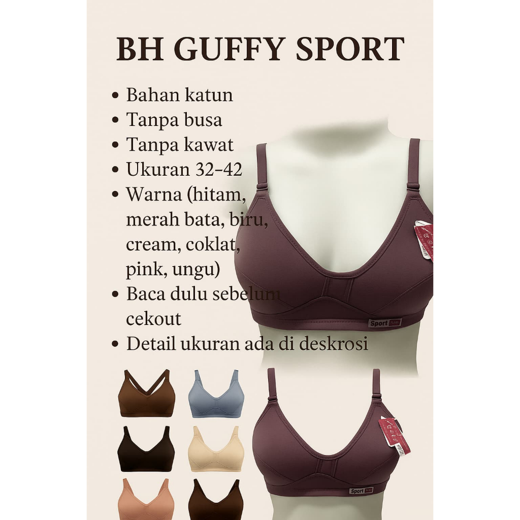 KATUN Guffy สปอร์ตบราผู้หญิง ผ้าคอตตอนเนื้อนุ่ม ไร้ลวด และโฟม ไซส์ 32-34-36-38-40-42