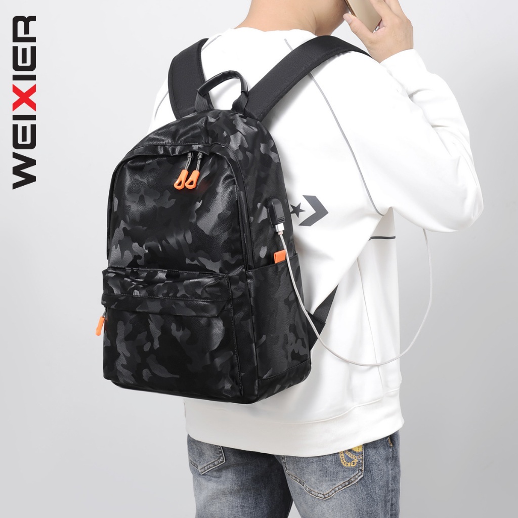 ใหม่ล่าสุด WEIXIER 360 กระเป๋าเป้สะพายหลังผู้ชายแล็ปท็อปกระเป๋าเป้สะพายหลังพอร์ต USB WX-OS