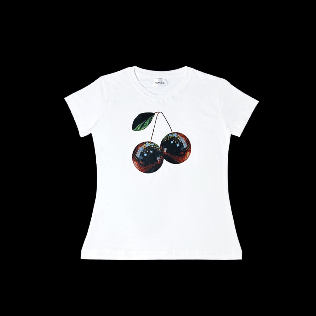 REVEIRE -Baby Tee Chery Dance เสื้อยืดสีขาวผู้หญิง Y2K