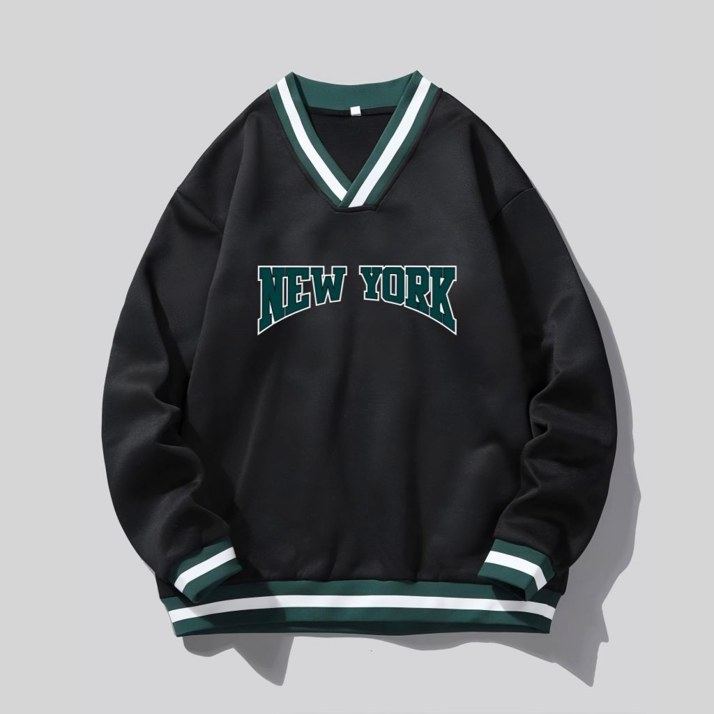 Just Jacket - เสื้อสเวตเตอร์คอวีขนาดใหญ่ (S - 6XL) NEW YORK NY เสื้อแจ็คเก็ตผู้ชายผู้หญิง ML XL XXL 