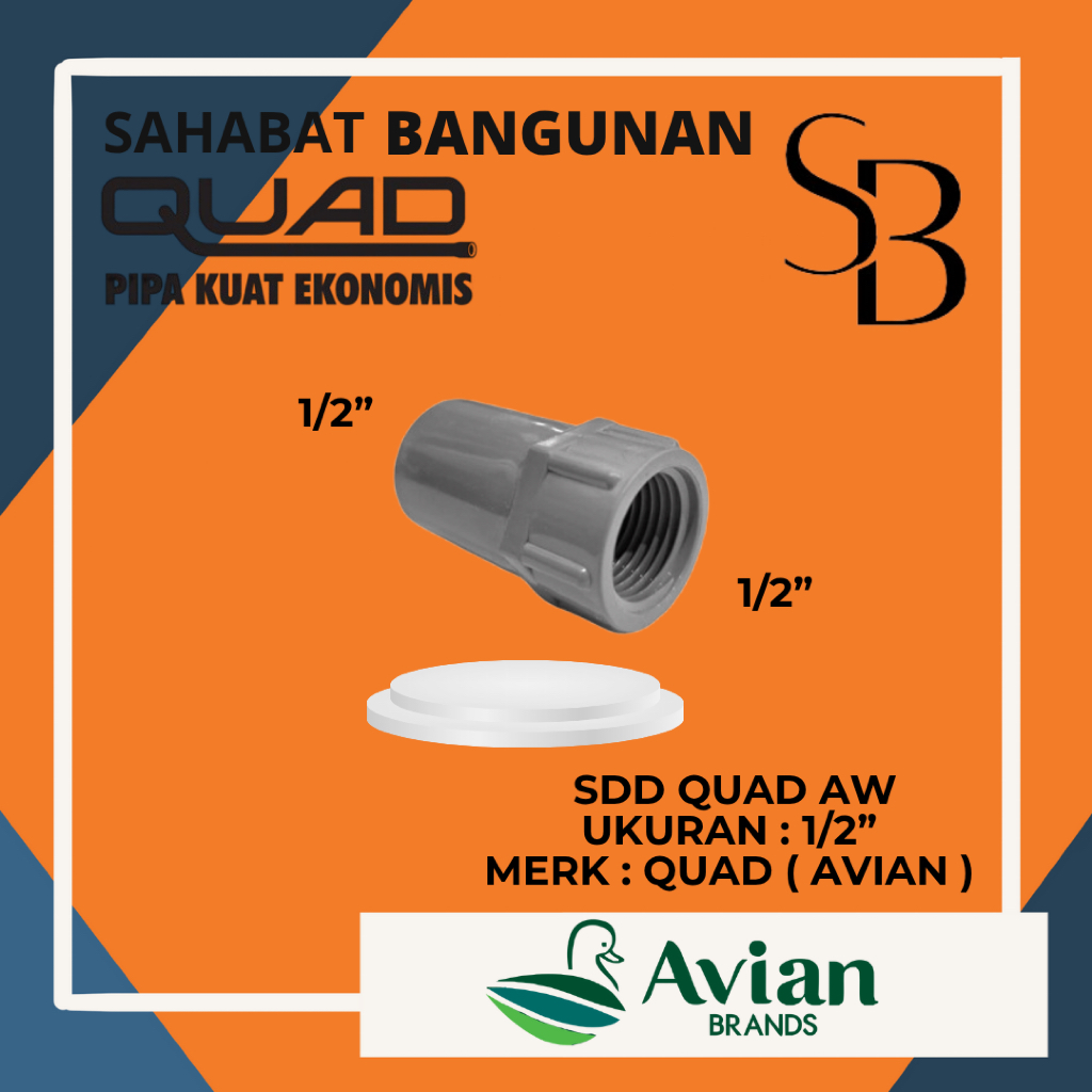 ด้ายถุงเท้า QUAD ใน 1/2 AW นิ้ว QUAD SDD 1/2 นิ้ว AW เชื่อมต่อตรงเกลียวใน 1/2" QUAD