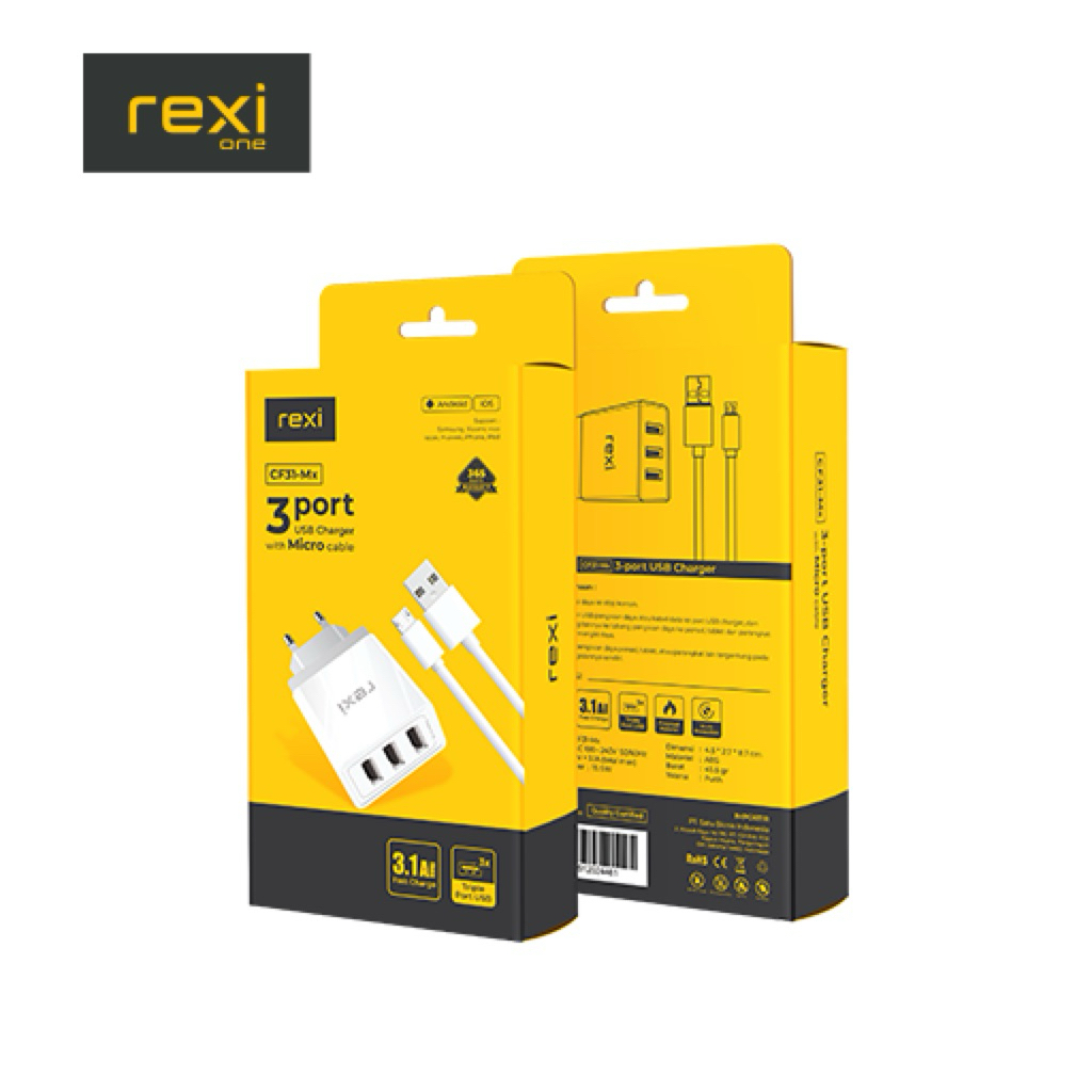 Rexi CF31-Mx / CF31-Cx Charger Micro/Type-C 3.1A Triple Port USB Fast Charging CF31