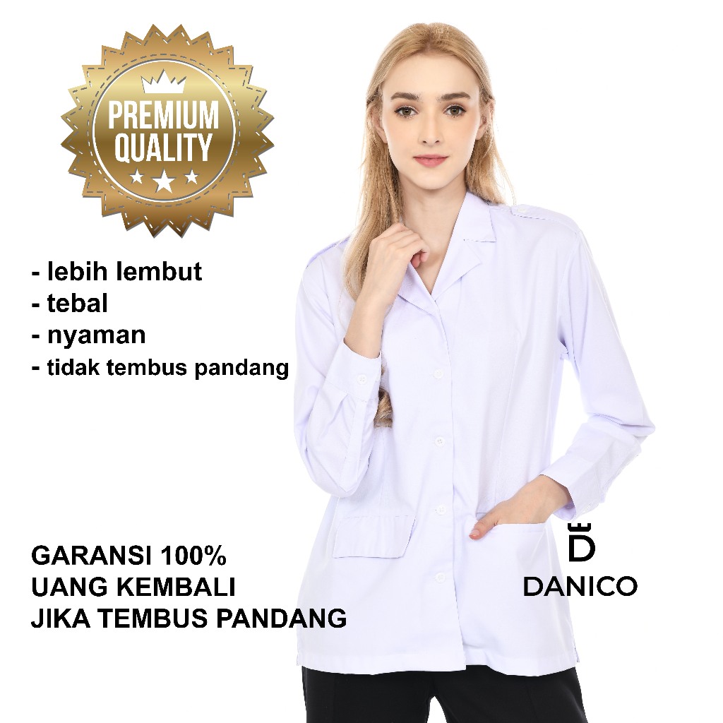 KEMEJA เสื้อเชิ้ตแขนยาวสีขาวสําหรับผู้หญิงพร้อมคอปกนอน V คอ PNS PDH 355