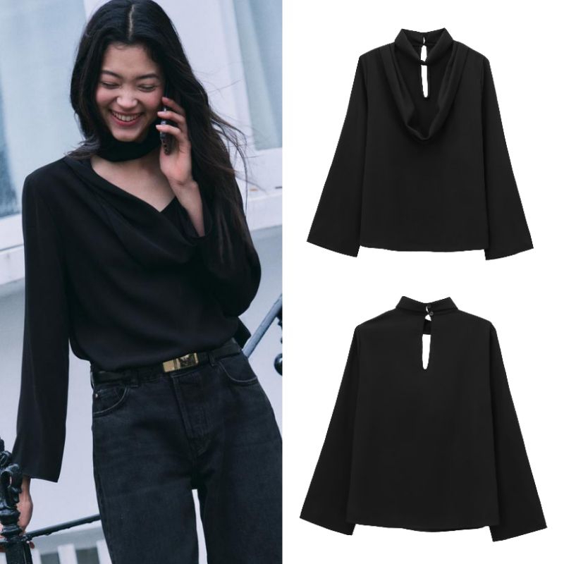 เสื้อเบลาส์เบสิคสีดํา 77046 (FA)
