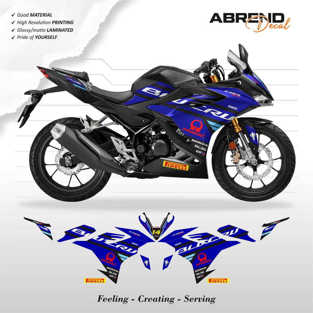 STRIPING CBR 150 R ใหม่ LIVERY BLU CRU PRAMAC MOTO 2 / HONDA CBR 150 K45R สติ๊กเกอร์มอเตอร์ไซค์ / คล