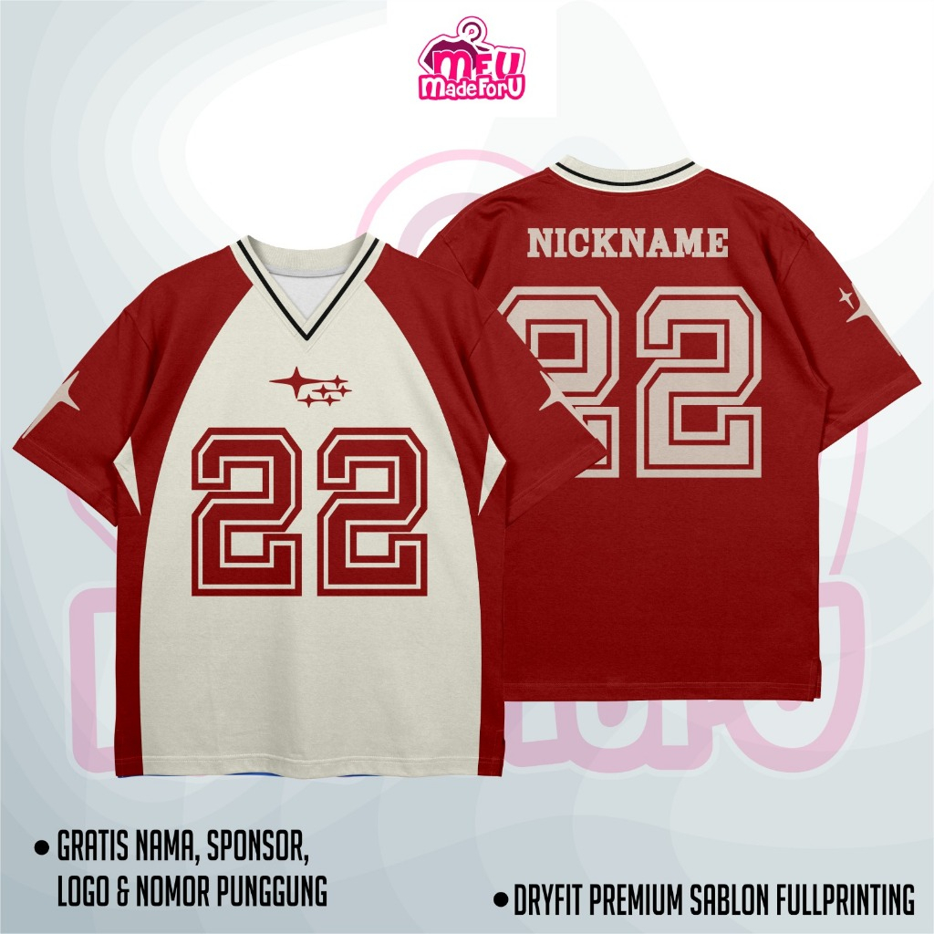 เจอร์ซีย์ที่กําหนดเองสําหรับผู้หญิง/ผู้ชายดาว MAROON Oversize V คอคอปก-ฟรีชื่อที่กําหนดเองหมายเลข-ชุ