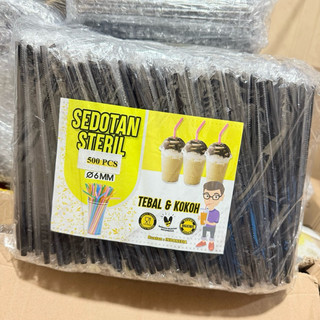500 PCS Sedotan Steril Higienis 6mmx20cm Hitam Ujung Lancip Runcing / Sedotan Plastik Steril 6mm X 20cm Bungkus Plastik Steril Hitam / Sedotan 620 Teh Solo Lancip Runcing