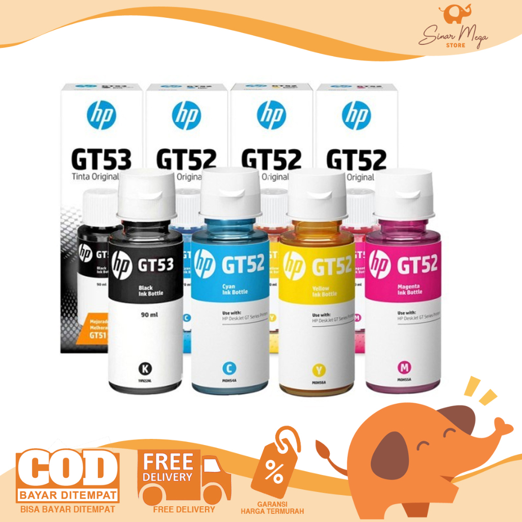 หมึกพิมพ์หมึกเติม HP GT51/GT53 GT52 สีดํา, CDI, Magenta & Yellow