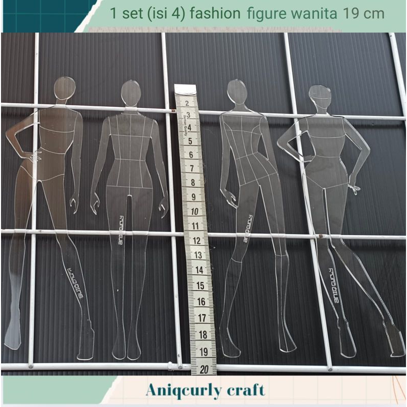 1 ชุด (4 ชิ้น) ไม้บรรทัดฟิกเกอร์แฟชั่น/ตัวป้องกันร่างกายของผู้หญิง สูง 19 ซม./ก5