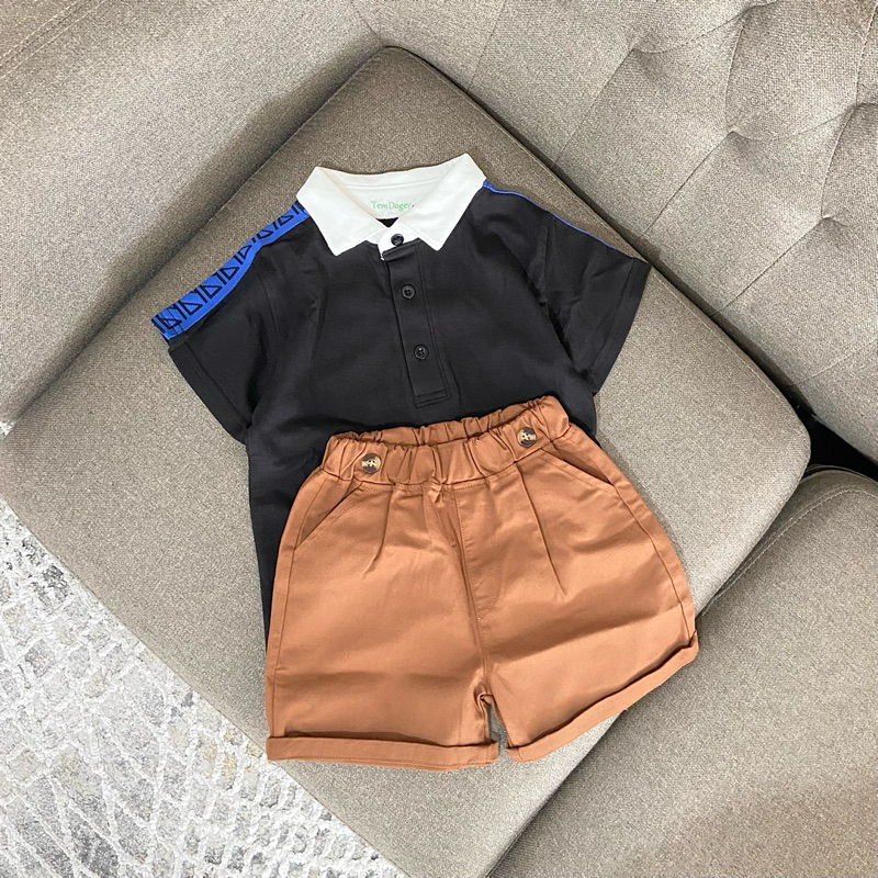 พรีเมี่ยมนําเข้าชุดเสื้อโปโลเด็กสีดําน้ําตาล เค578