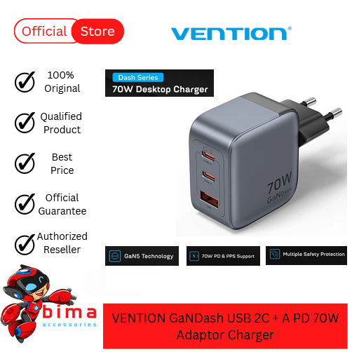 VENTION GaNDash USB 2C + A PD 70W อะแดปเตอร์ชาร์จ