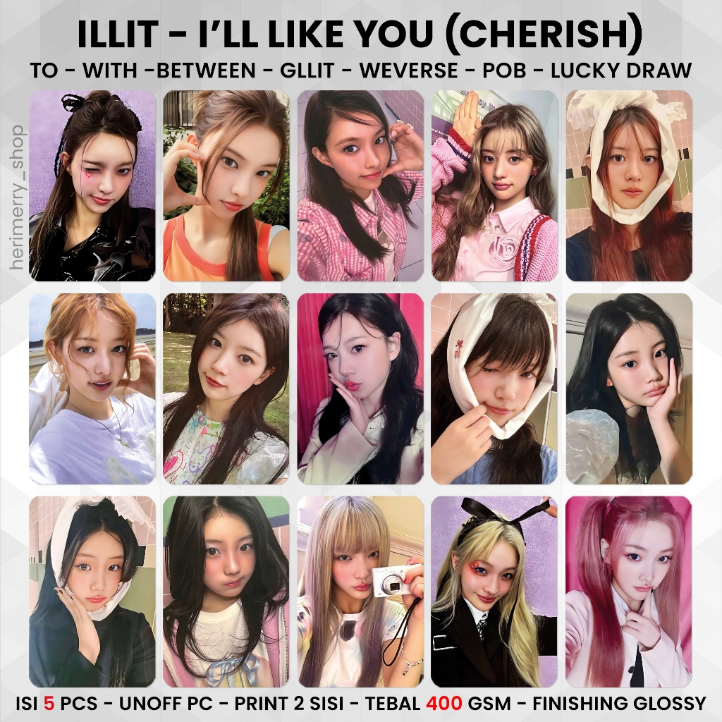 (5 ชิ้น) ILLIT ILL LIKE YOU หวงแหนโฟโต้การ์ด - พรีเมี่ยมพีซี 2 ด้าน Kpop Merch Unofficial Tick Tack 