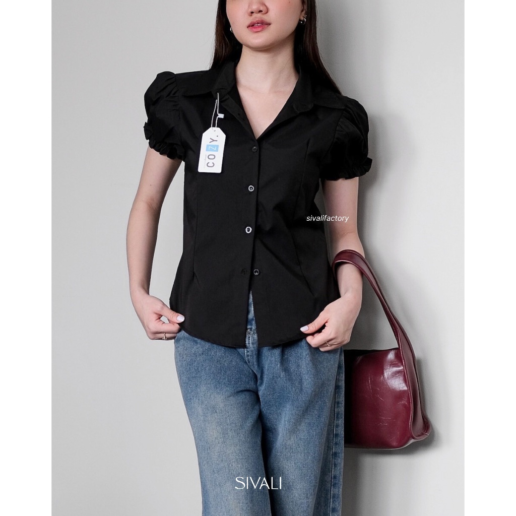 KEMEJA SIVALI Haerin Fit Short Sleeve Shirt - Petite Slim Womens Shirt Short Sleeve Womens Top