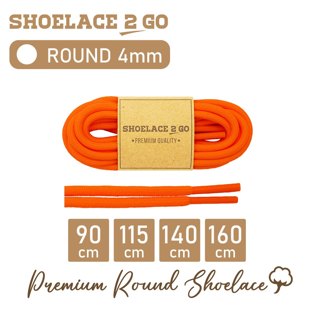 SHOELACE 2 GO ROUND SHOELACES - SR4 - I1 - สีส้ม - 4MM - 90CM 115CM 140CM 160CM