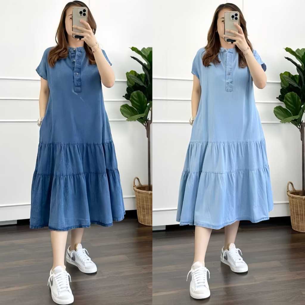 NANDO RUFFLE YOYOE DENIM DRESS SHORT SLEEVE THICK COOL 8333