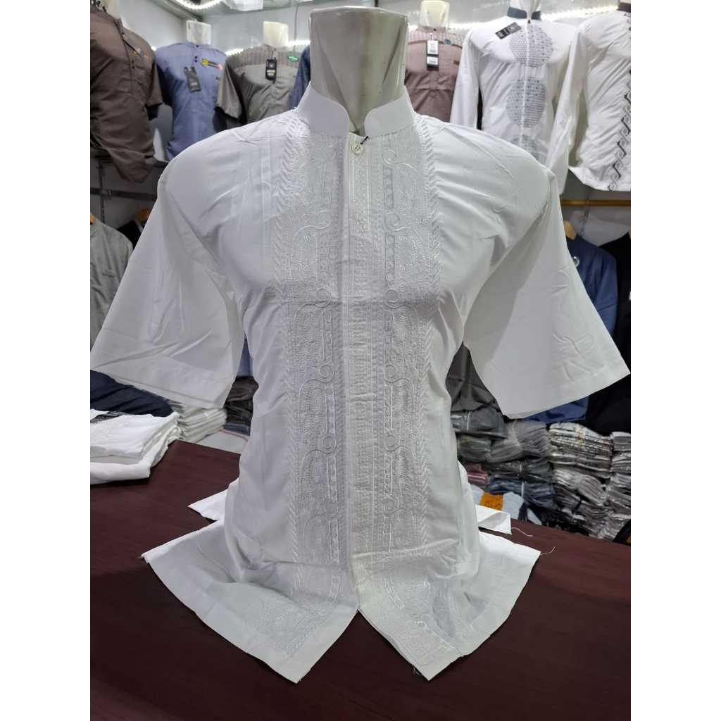 เสื้อเชิ้ต Koko สําหรับผู้ชาย - QQ Fashion official Store Short BWเย็บปักถักร้อย - แขนสั้นสีขาว ML X