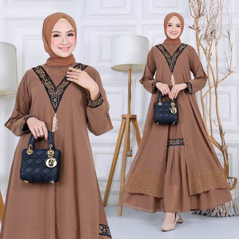 Gamis Abaya ตุรกีพรีเมี่ยม Tasbih V-crested Exclusive Mute สวยหรูหราผู้ใหญ่สี Syari