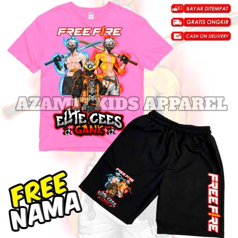FF Elite Cees Gank FF Free Fire ชุดเสื้อยืดเด็กและกางเกงขาสั้น, ตัวละคร FF ล่าสุด, ชื่อฟรี / กางเกงบอร์ดเด็ก FF Free Fire, รุ่น Katana - รูปที่ 3