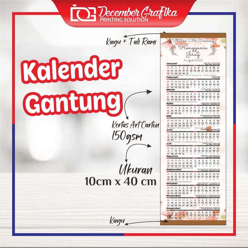 AESTHETIC แขวน CALENDAR SOUVENIR WITH RAMI ROPE 2025 // 2026 // WEDDING // BIRTHDAY // EVENT // PROM