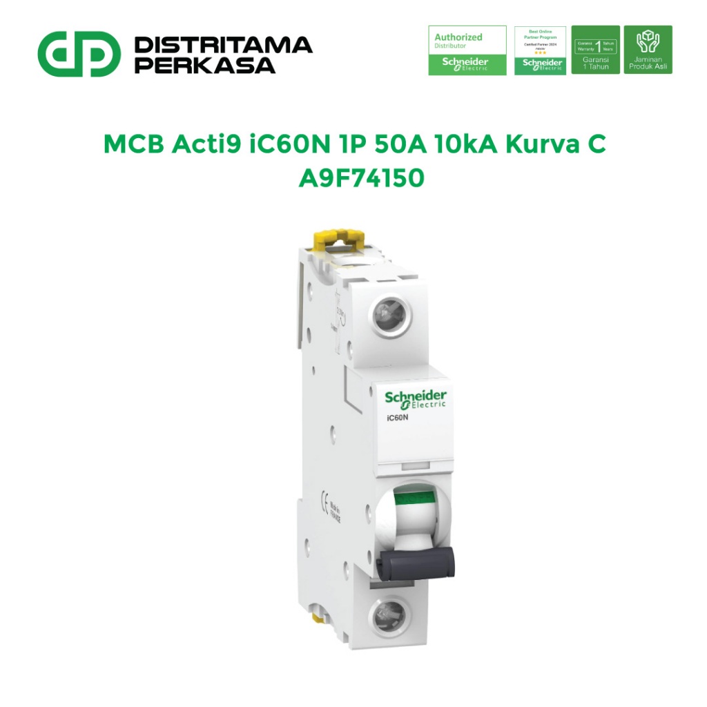 Schneider MCB Acti9 iC60N 1P 50A 10kA Kurva C - A9F74150