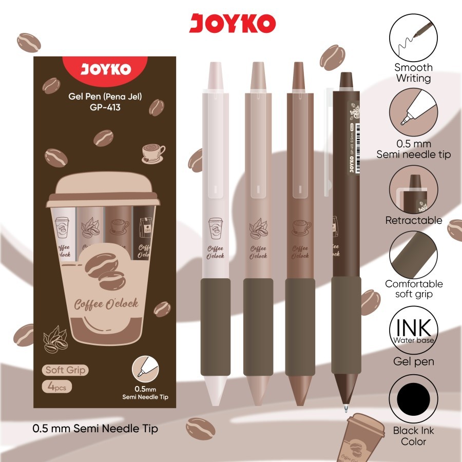 Joyko Gel Pen Set 4 GP-413/ 0.5mm Joyko GP-413 Coffee Oclock Pen